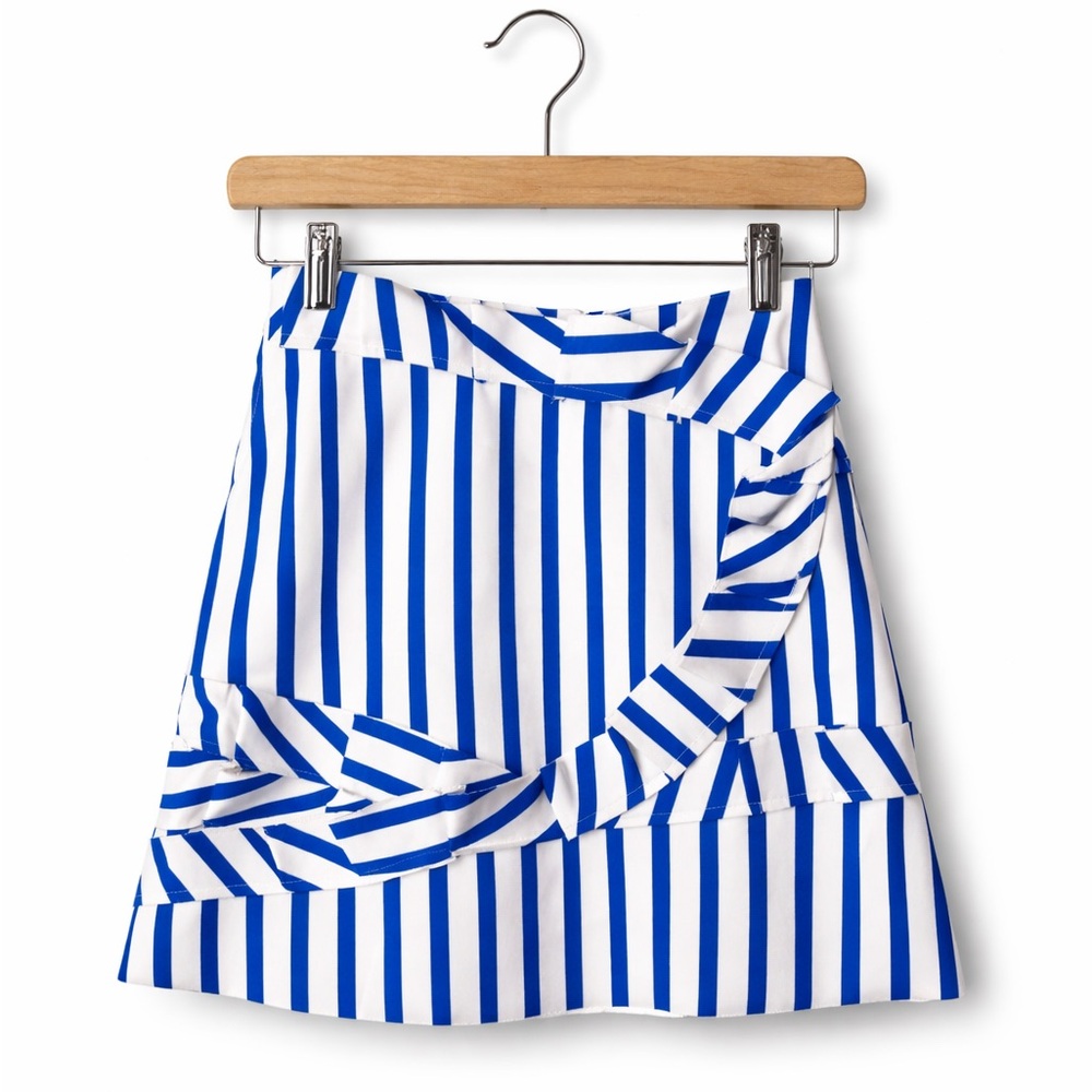 Nikolia Blue White Striped Satin Skirt Girls 6/7 Ruffle Detail Luxury Coastal